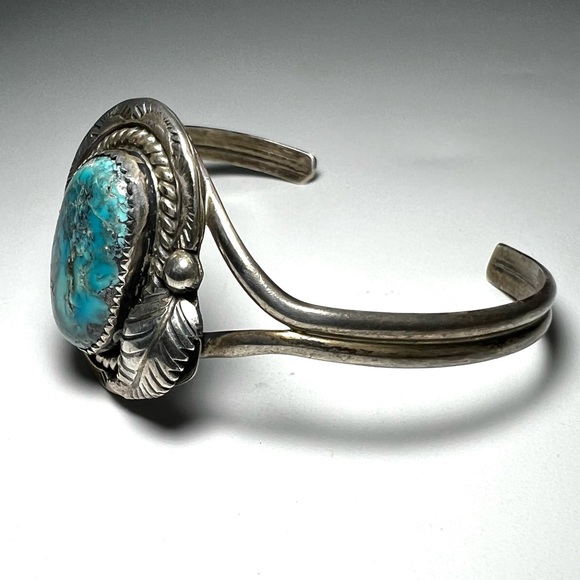 Vtg Signed Rose Lincoln Morenci Turquoise Sterling Silver Native American Cuff